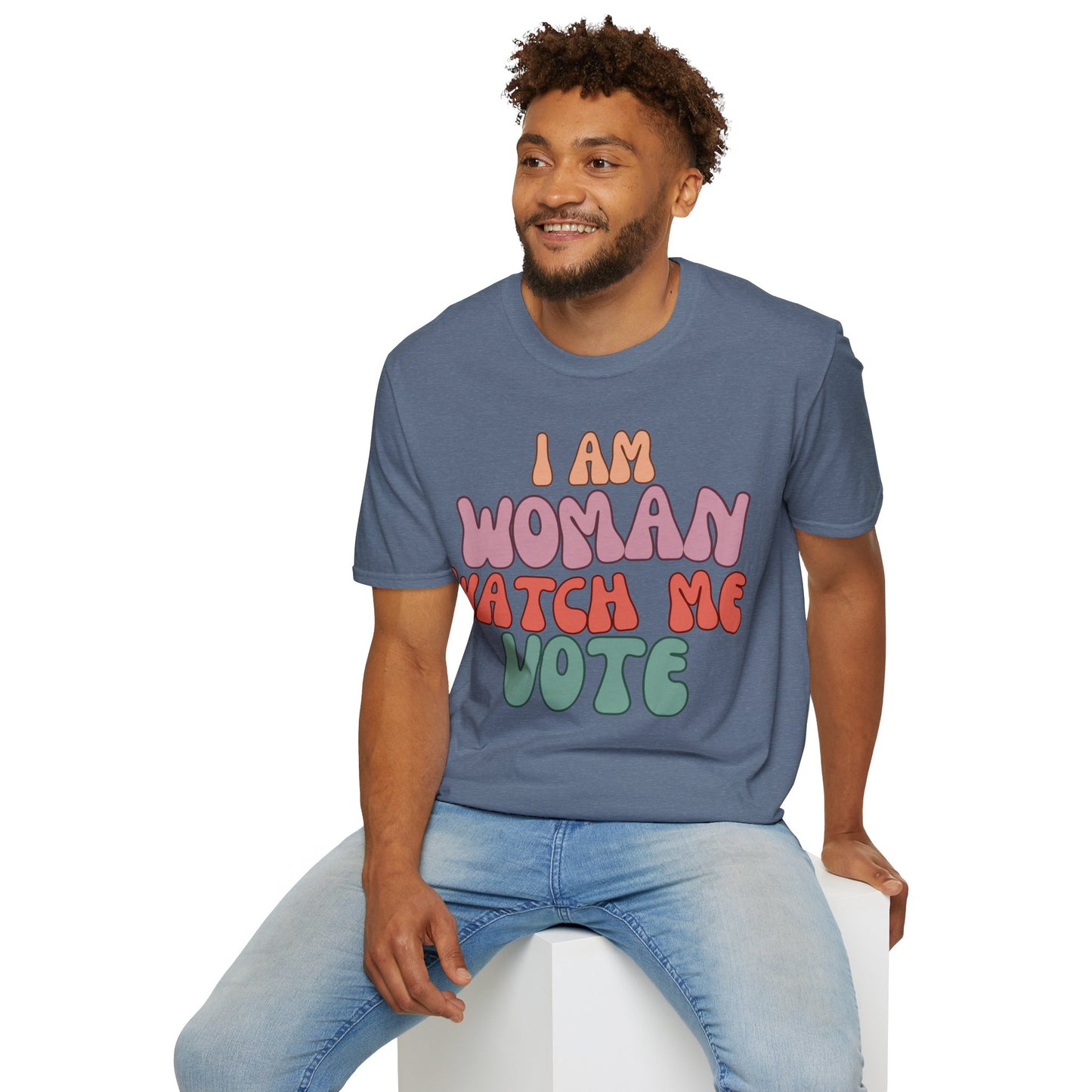 2-sided I Am Woman Watch Me Vote DKcolors Unisex T-Shirt by cypherpunkgear