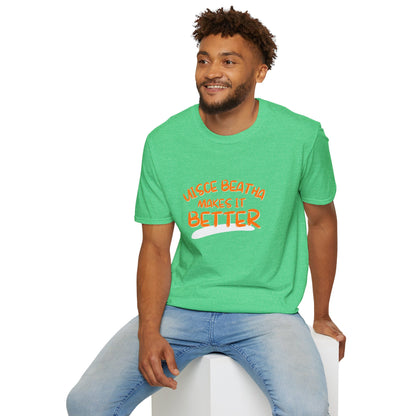 Uisce Beatha makes it better Orange font Dark colors Unisex T-Shirt by cypherpunkgear.com