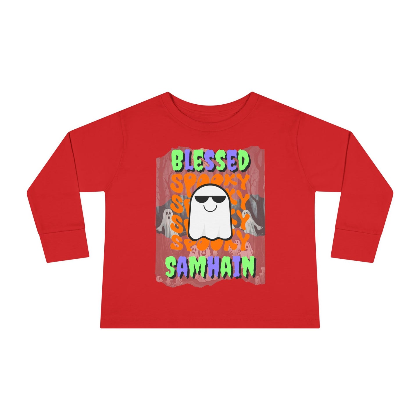Spooky Blessed Samhain Ghost Mixed font Toddler Long Sleeve Tee by CreepyCrafts.boo
