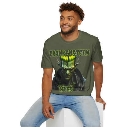 Frankenstein Lives Dark colors Unisex T-Shirt by CreepyCrafts.boo