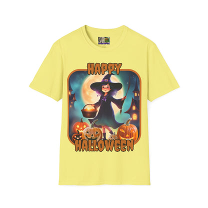 Happy Halloween Little Witch Orange font, Light colors, Unisex T-Shirt by CreepyCrafts.boo