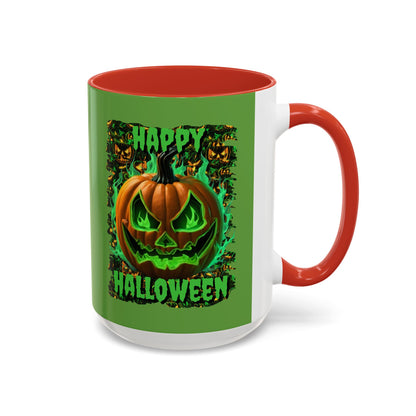 Happy Halloween Green Jack Green Accent Mug by CreepyCrafts.boo