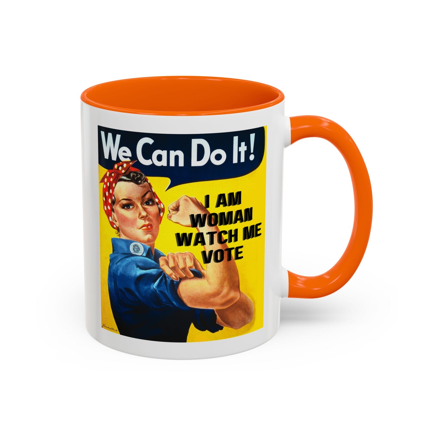 I Am Woman Watch Me Vote Rosie White Accent Mug by cypherpunkgear.com