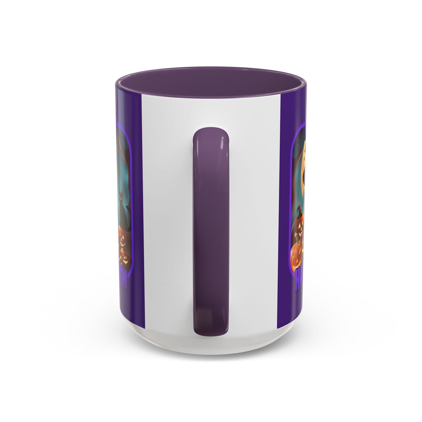 Happy Halloween Cute Witch Purple font Purple Accent Mug by CreepyCrafts.boo