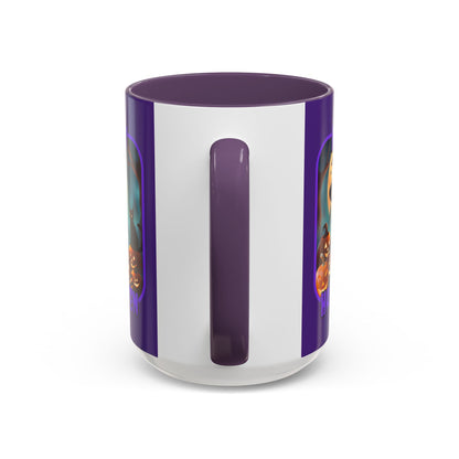 Happy Halloween Cute Witch Purple font Purple Accent Mug by CreepyCrafts.boo
