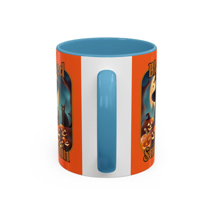 Blessed Samhain Cute Witch Orange font Orange Accent Mug by CreepyCrafts.boo