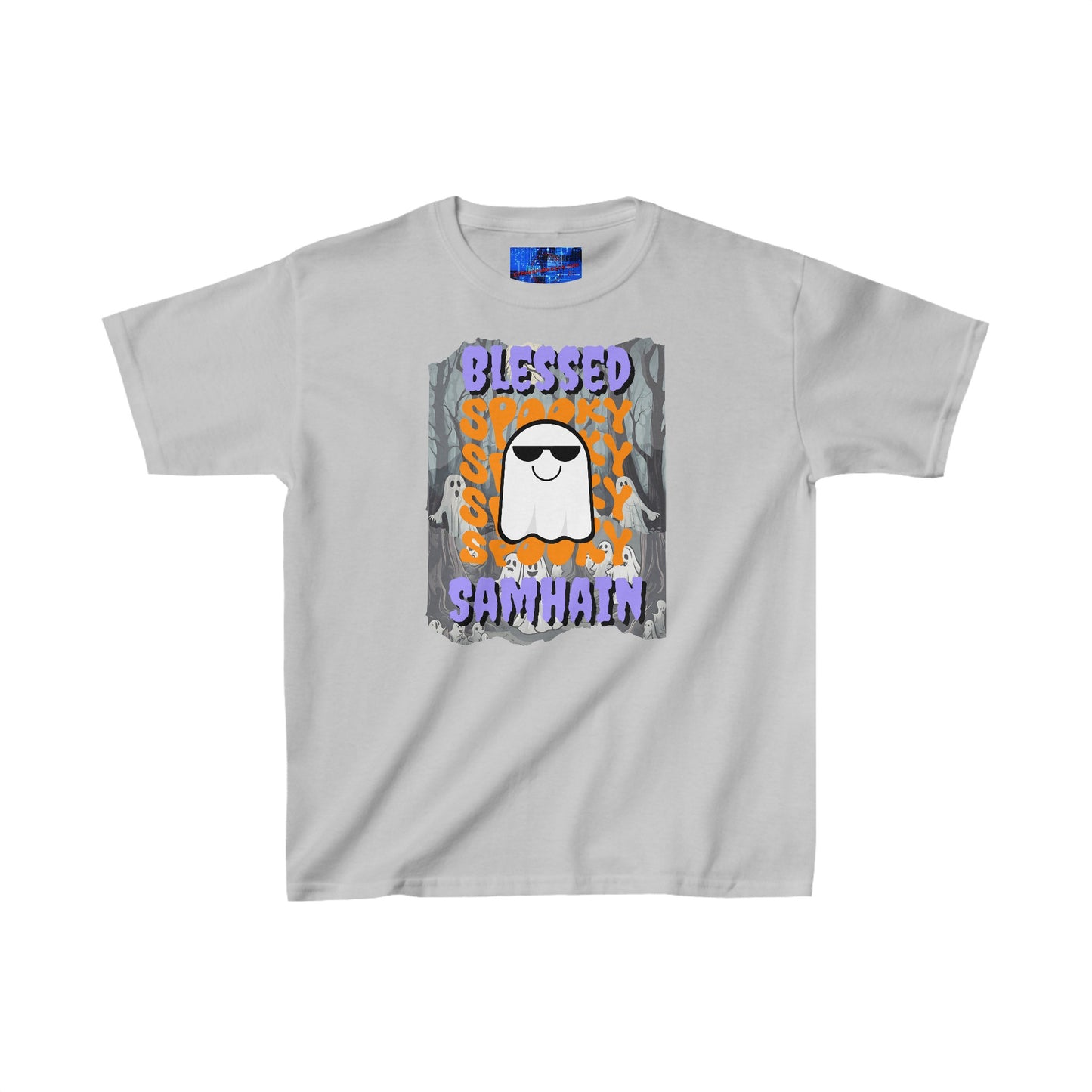 Spooky Blessed Samhain Ghost PRfont Kids Heavy Cotton™ Tee by cypherpunkgear