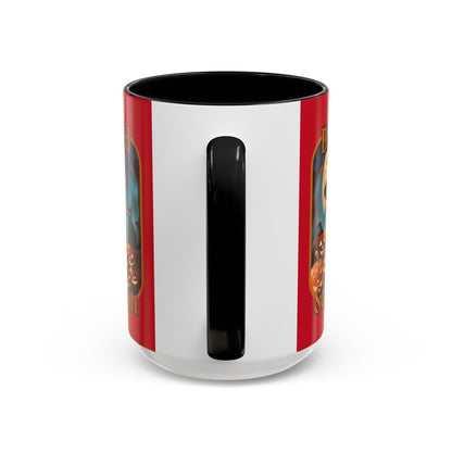 Blessed Samhain Cute Witch Orange font Red Accent Mug by CreepyCrafts.boo