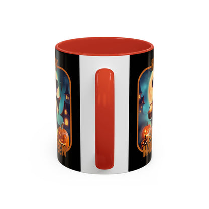 Happy Halloween Little Witch Orange font Black Accent Mug by CreepyCrafts.boo