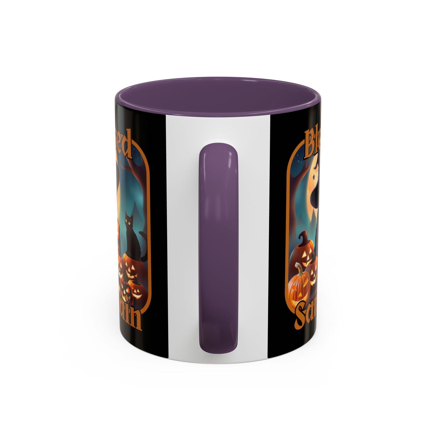 Blessed Samhain Cute Witch Orange font Black Accent Mug by CreepyCrafts.boo