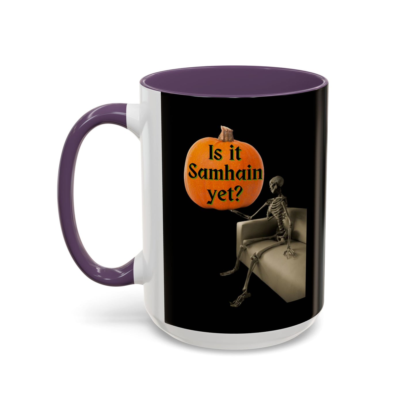 Is it Samhain yet? Skeleton's Pumpkin Black Accent Mug by CreepyCrafts.boo