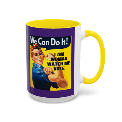 I Am Woman Watch Me Vote Rosie Dark Purple Accent Mug by cypherpunkgear.com