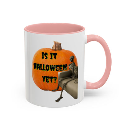 Is it Halloween yet? Skeleton's Giant Pumpkin White Accent Mug by CreepyCrafts.boo