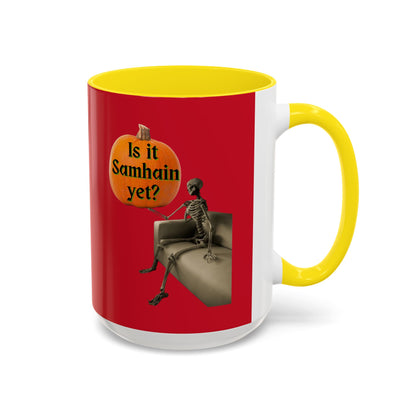 Is it Samhain yet? Skeleton's Pumpkin Red Accent Mug by CreepyCrafts.boo
