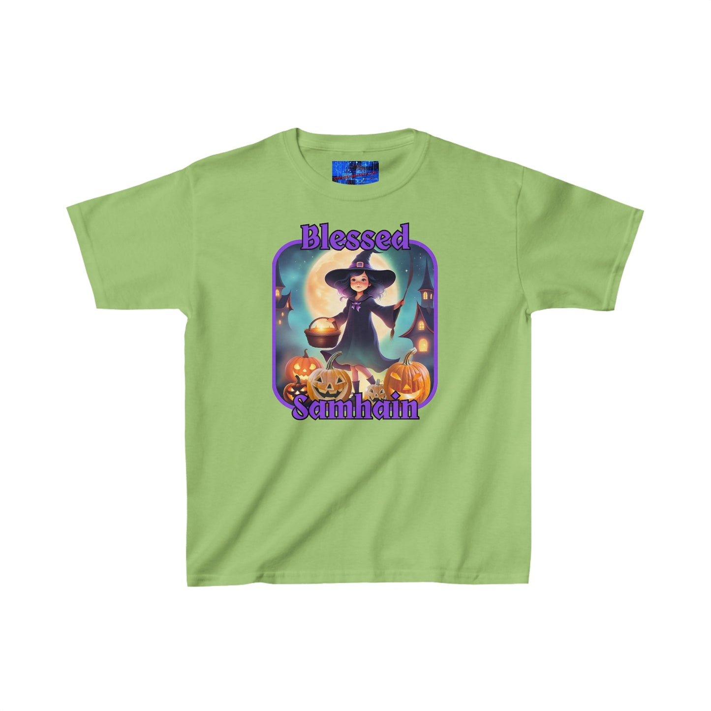 Blessed Samhain Little Witch PRfont Kids Heavy Cotton™ Tee by cypherpunkgear