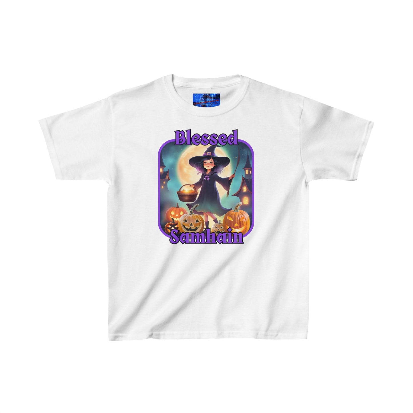 Blessed Samhain Little Witch PRfont Kids Heavy Cotton™ Tee by cypherpunkgear