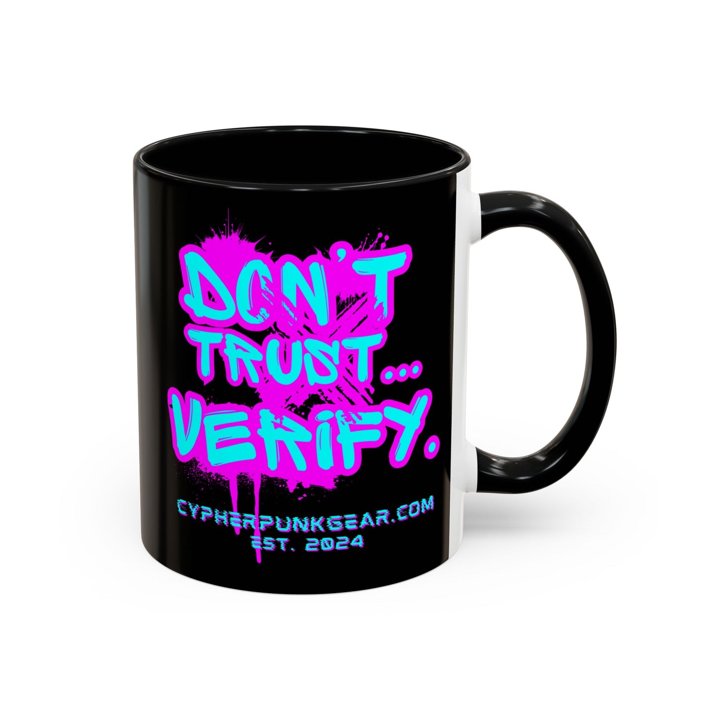 Don't Trust...Verify. Black Accent Mug by cypherpunkgear.com