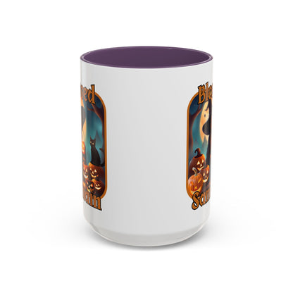 Blessed Samhain Cute Witch Orange font White Accent Mug by CreepyCrafts.boo
