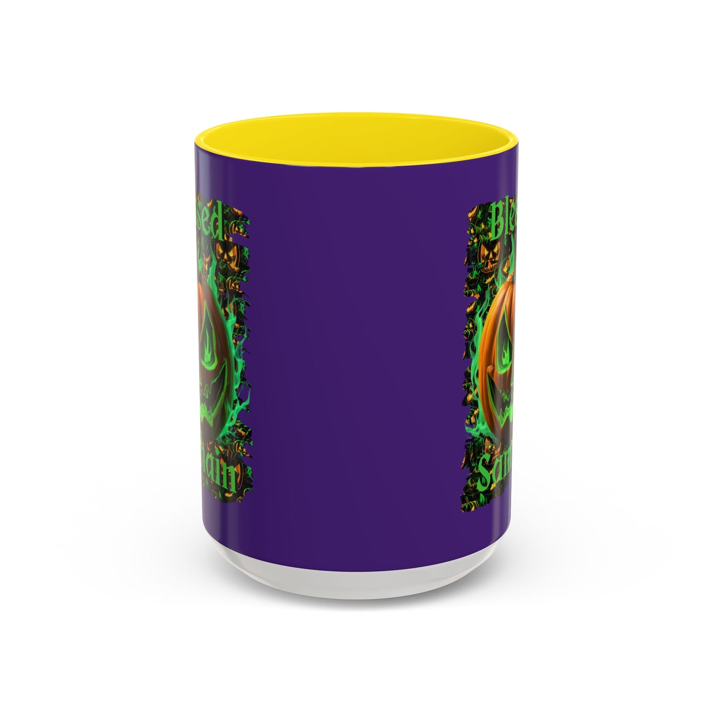 Blessed Samhain Green Jack Purple Accent Mug by CreepyCrafts.boo