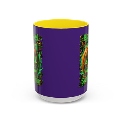 Blessed Samhain Green Jack Purple Accent Mug by CreepyCrafts.boo