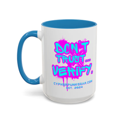 Don't Trust...Verify. White Accent Mug by cypherpunkgear.com