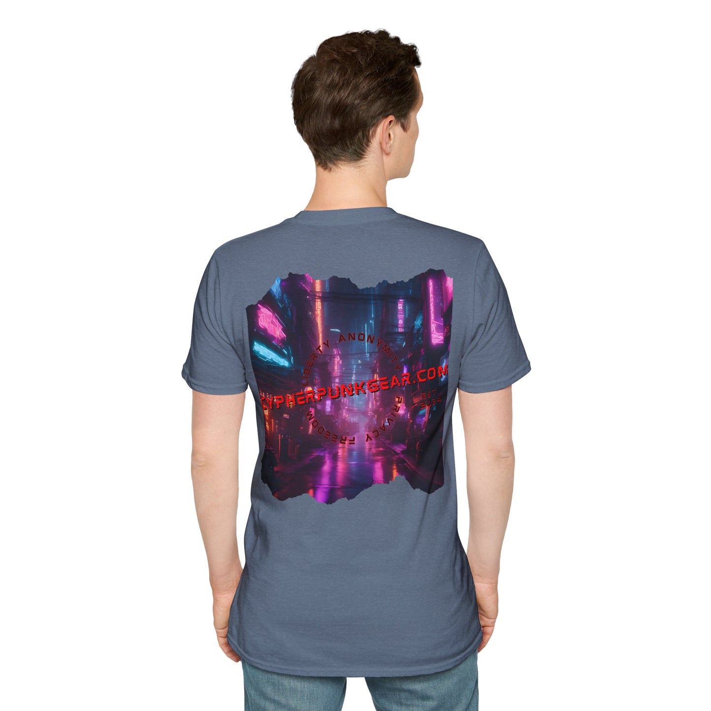 2-sided, cypherpunkgear.com Logo & Cityscape Dark colors Unisex T-Shirt by cypherpunkgear.com