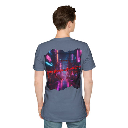 2-sided, cypherpunkgear.com Logo & Cityscape Dark colors Unisex T-Shirt by cypherpunkgear.com
