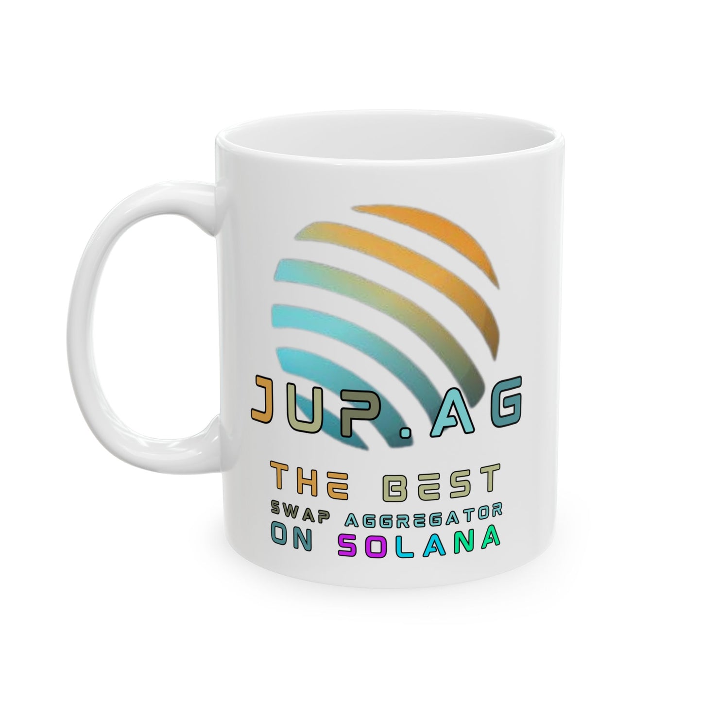 Jupiter (JUP) the best aggregator on Solana White Mug by cypherpunkgear.com