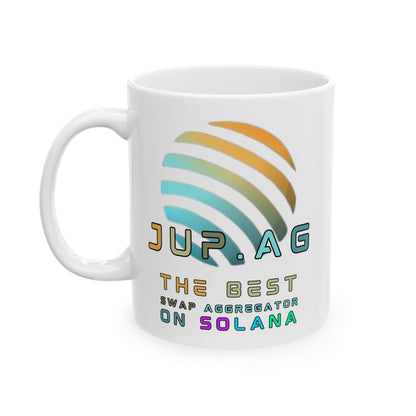 Jupiter (JUP) the best aggregator on Solana White Mug by cypherpunkgear.com