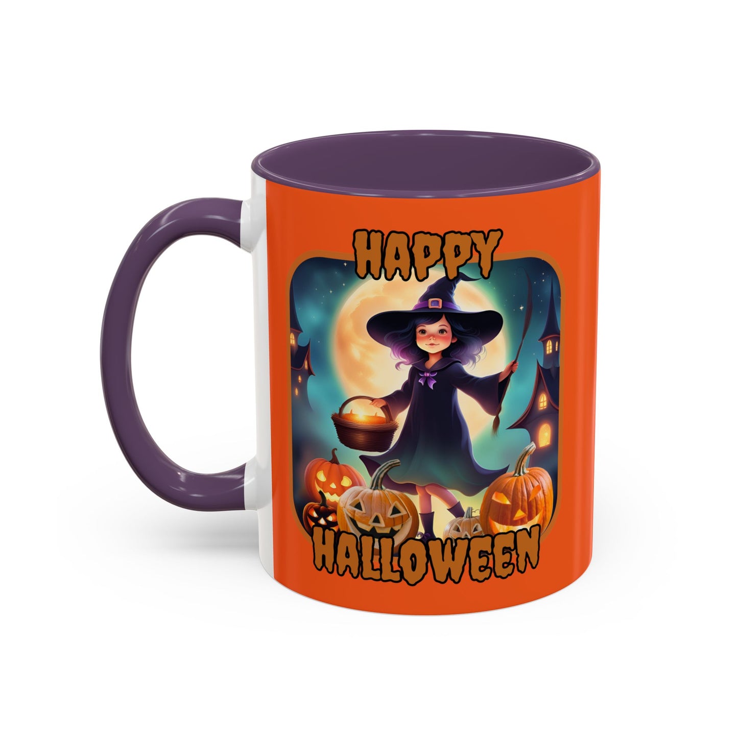 Happy Halloween Little Witch Orange font Orange Accent Mug by CreepyCrafts.boo
