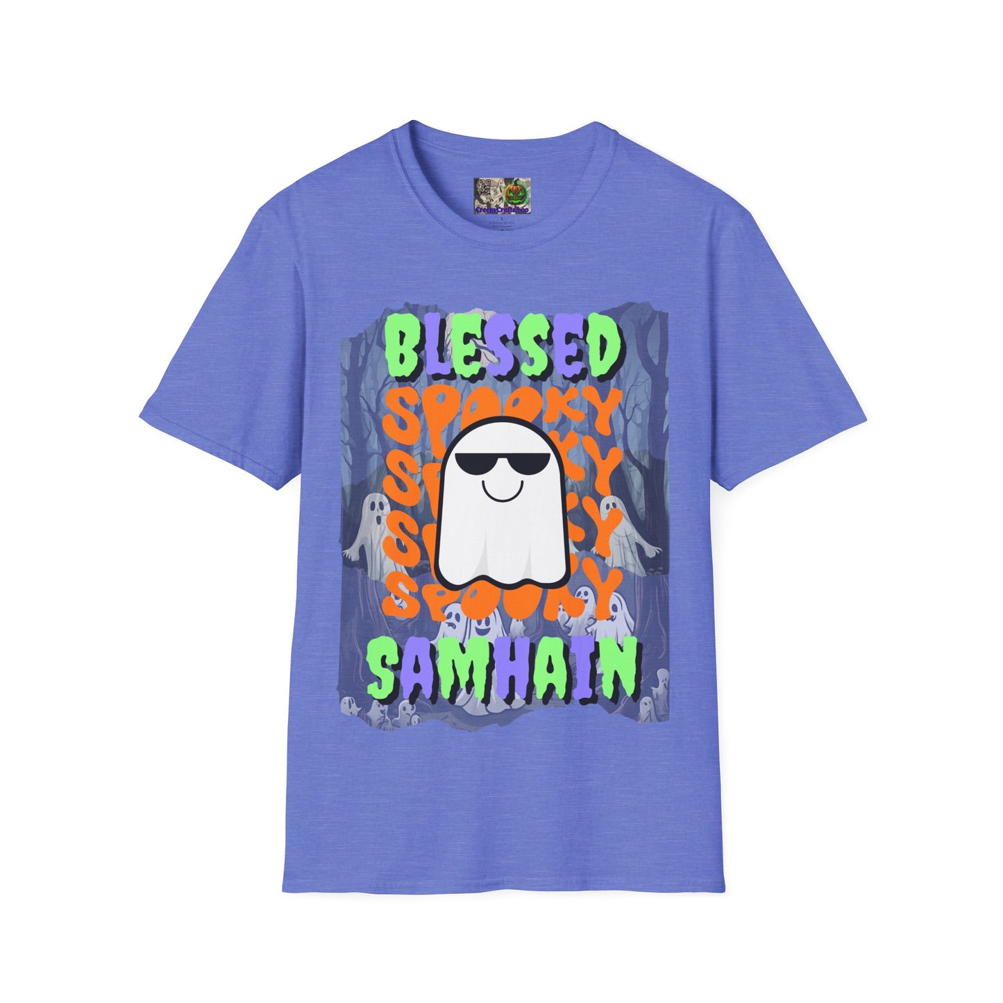 Spooky Blessed Samhain Ghost Mixed font Unisex T-Shirt by CreepyCrafts.boo