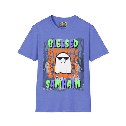 Spooky Blessed Samhain Ghost Mixed font Unisex T-Shirt by CreepyCrafts.boo