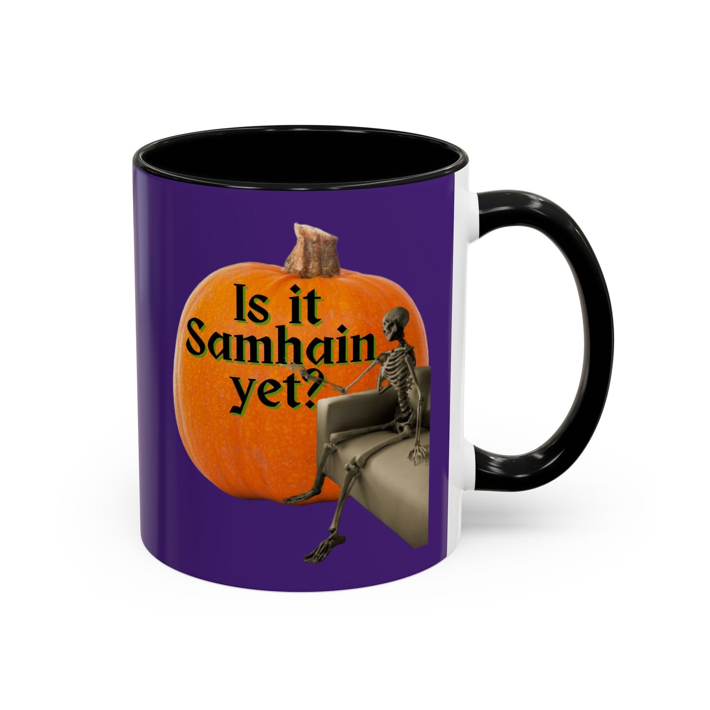 Is It Samhain Yet? Skeleton's Giant Pumpkin Purple Accent Mug by CreepyCrafts.boo