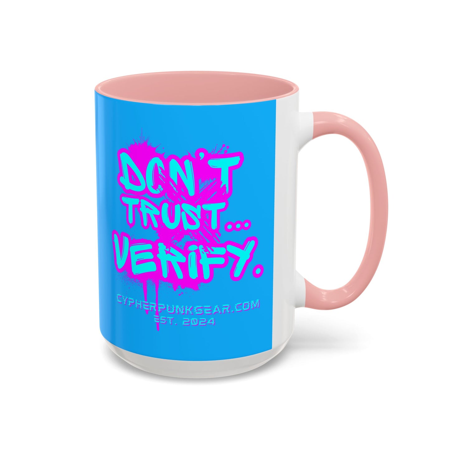 Don't Trust...Verify. Light Blue Accent Mug by cypherpunkgear.com