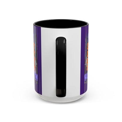 Spooky Happy Halloween Ghost Purple font Purple Accent Mug by CreepyCrafts.boo