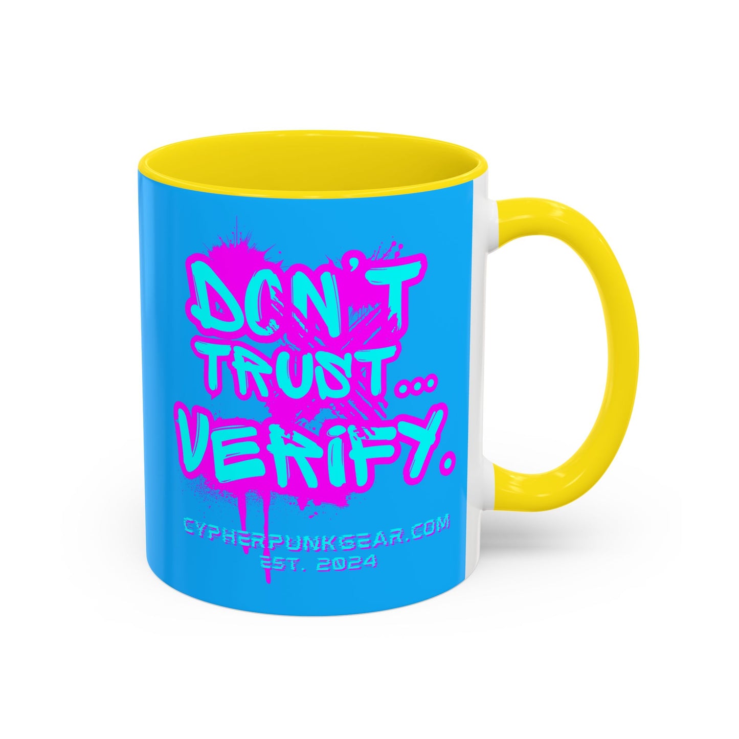 Don't Trust...Verify. Light Blue Accent Mug by cypherpunkgear.com