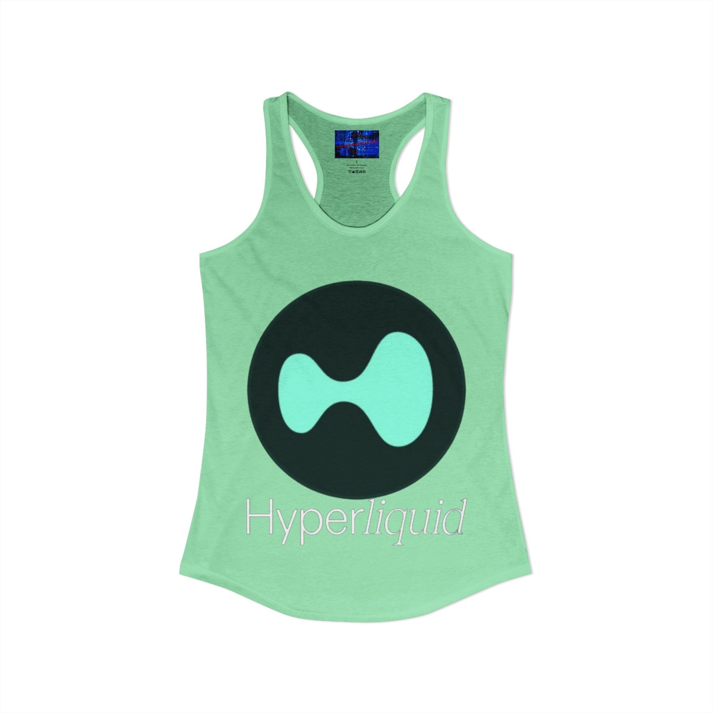 Hyperliquid White font Women's Racerback Tank Top by cypherpunkgear.com