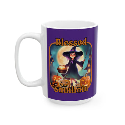 Blessed Samhain Little Witch ORfont Purple Mug by cypherpunkgear