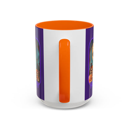 Happy Halloween Cute Witch Purple font Purple Accent Mug by CreepyCrafts.boo