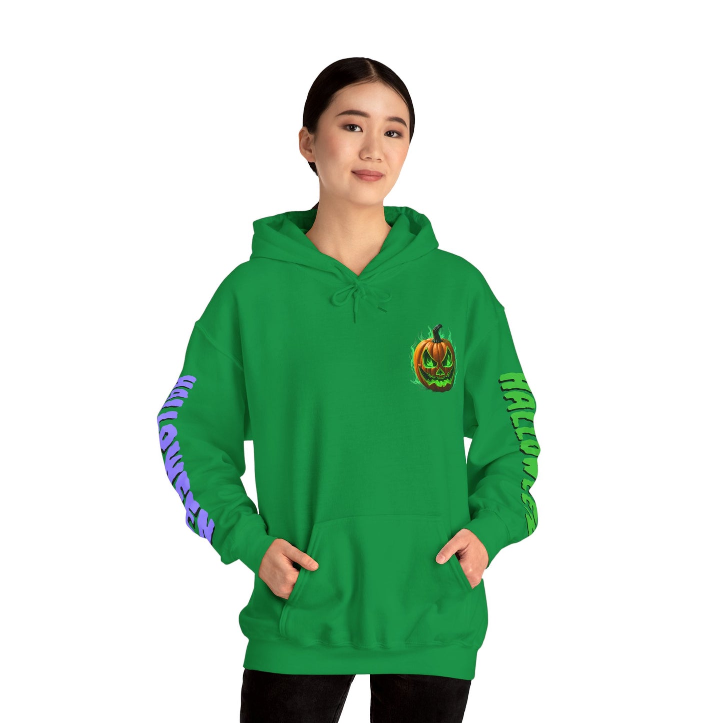 Happy Halloween Green Jack Hoodie Unisex Hooded Sweatshirt by cypherpunkgear