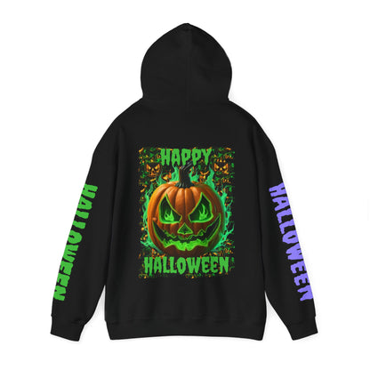 Happy Halloween Green Jack Hoodie Unisex Hooded Sweatshirt by cypherpunkgear