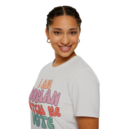 I Am Woman Watch Me Vote LTcolors Unisex T-Shirt by cypherpunkgear.com