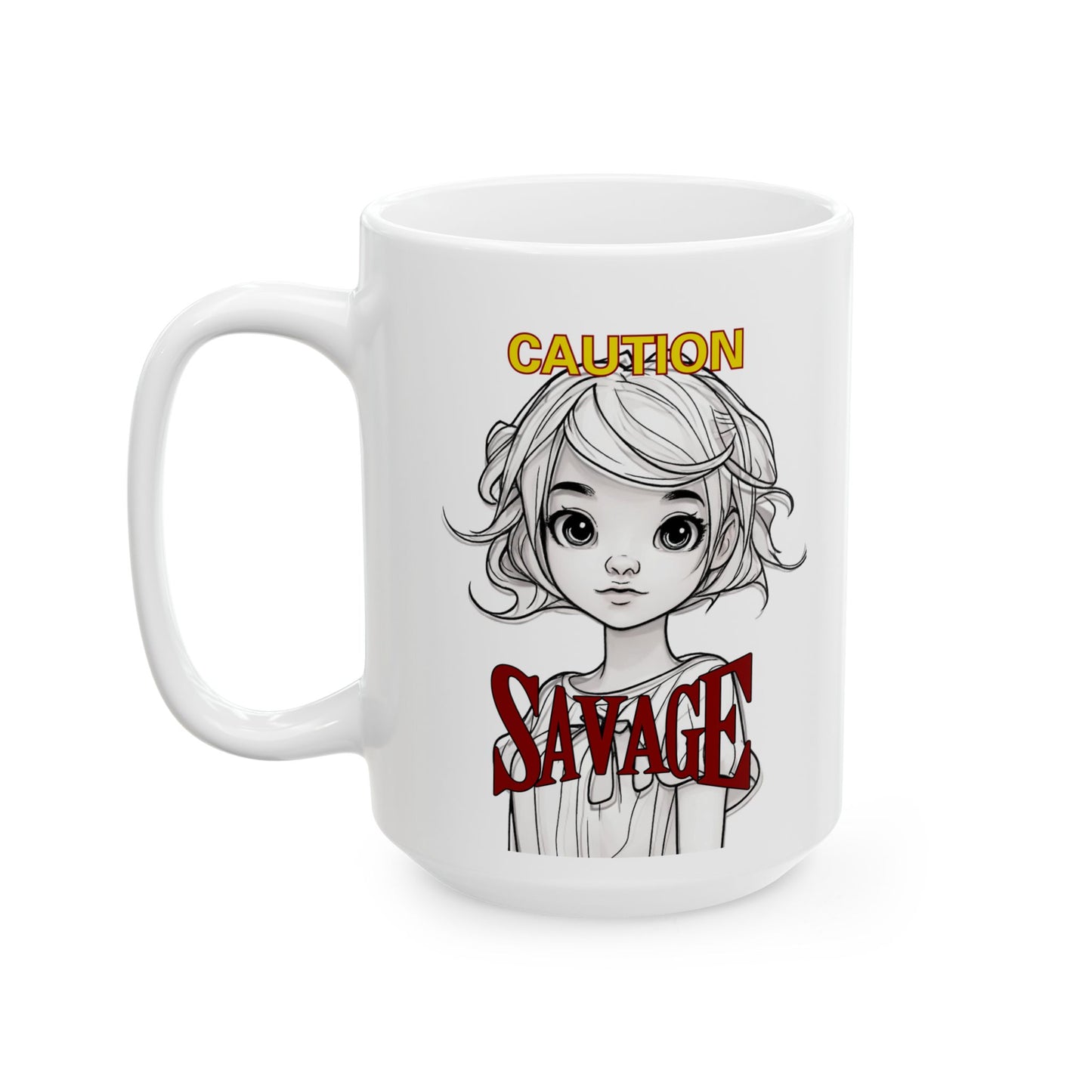 Caution, Savage White Mug by cypherpunkgear.com
