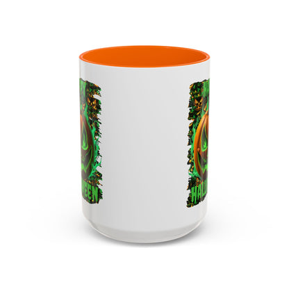 Happy Halloween Green Jack White Accent Mug by CreepyCrafts.boo