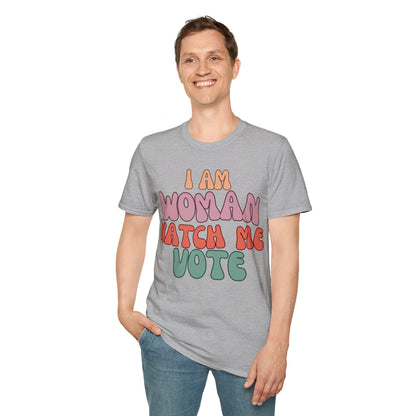 I Am Woman Watch Me Vote LTcolors Unisex T-Shirt by cypherpunkgear