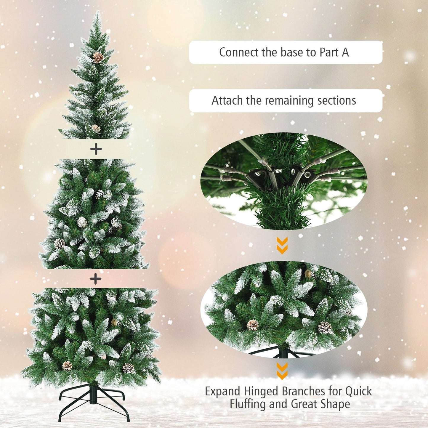 5/6/7.5 Feet Artificial Pencil Christmas Tree with Pine Cones