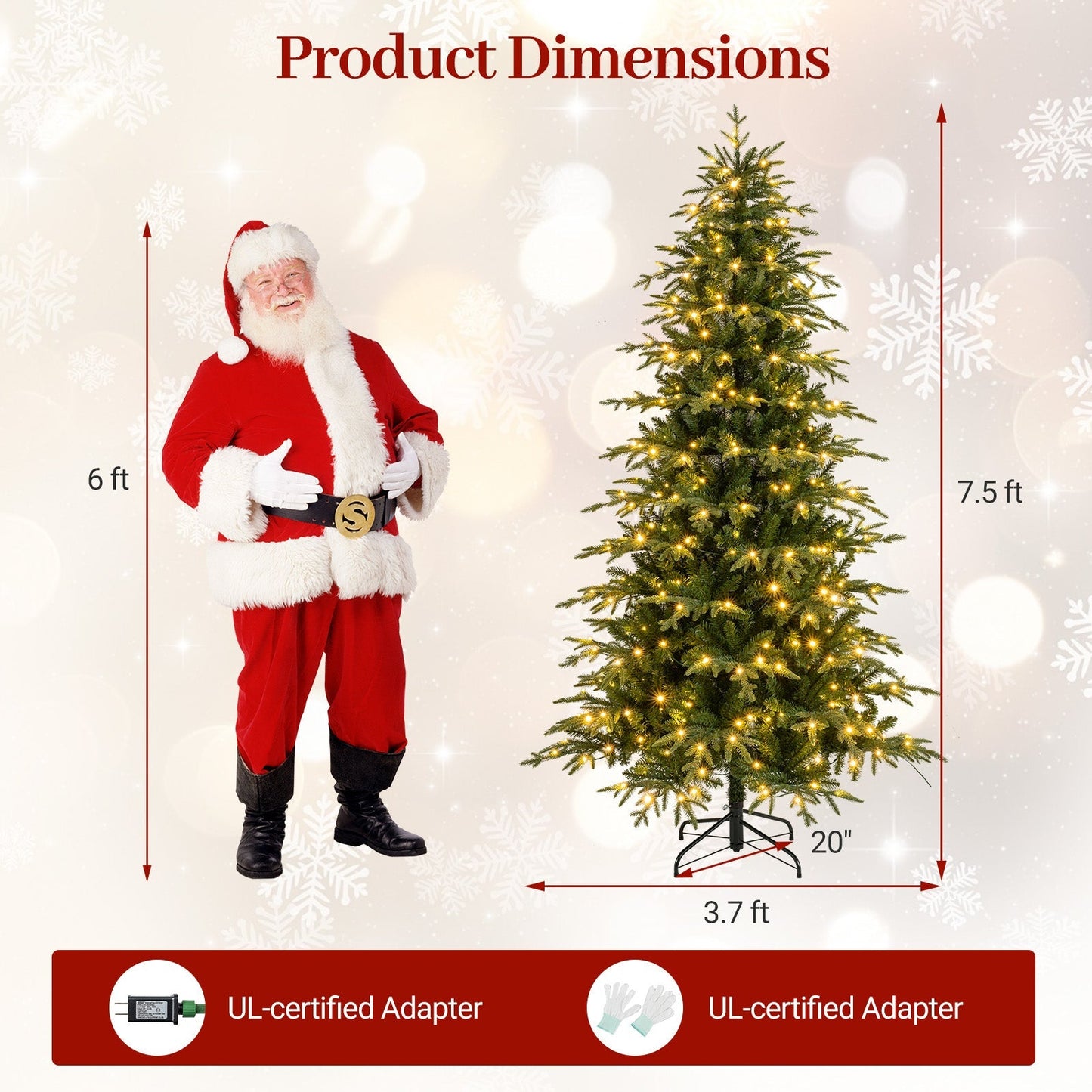 7.5 Feet Pre-Lit Artificial Christmas Tree Hinged Xmas Tree with LED Lights