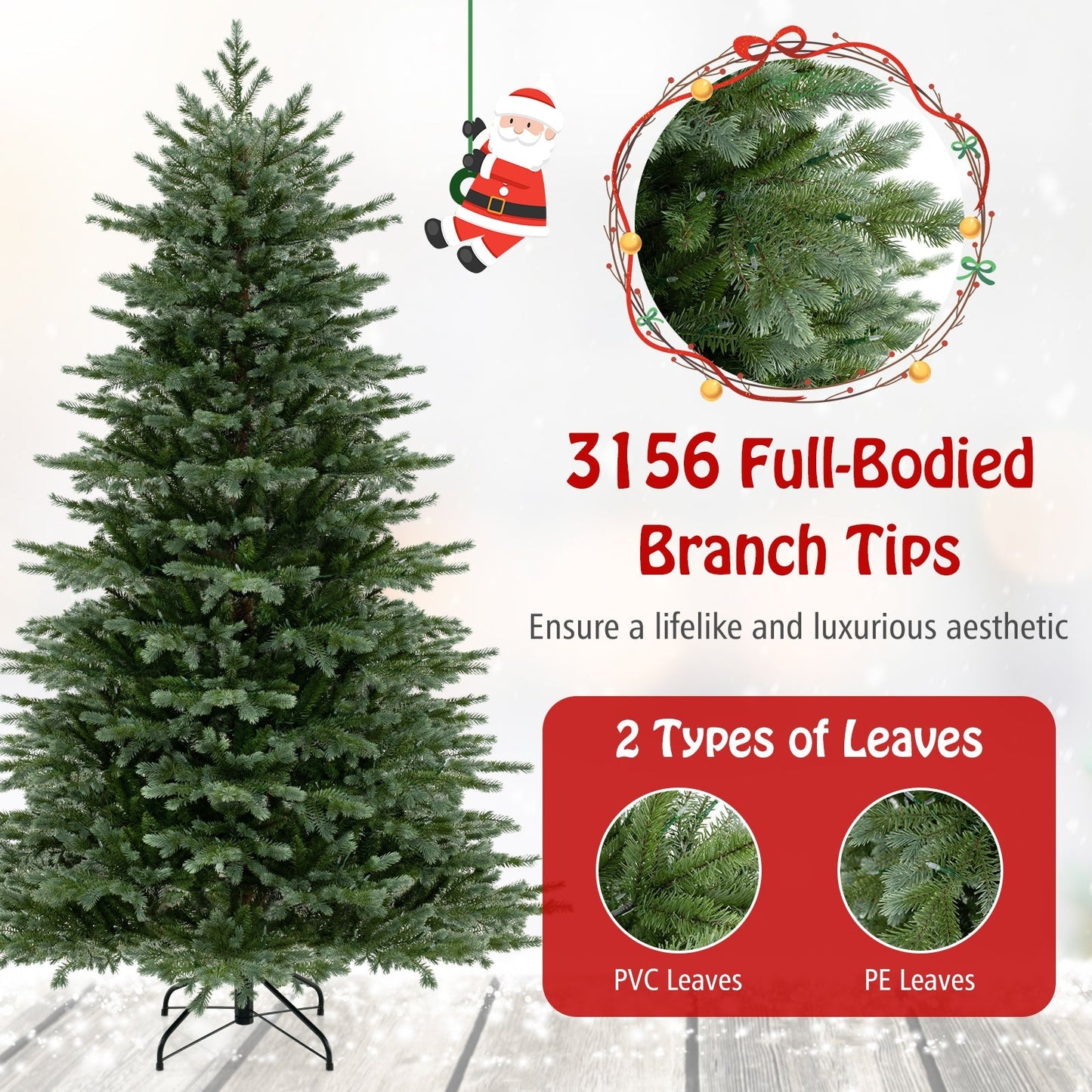 5/6/7 Feet Artificial Christmas Tree with 1426/2116/3156 Lush PVC and 200/300/400 Warm White LED Lights