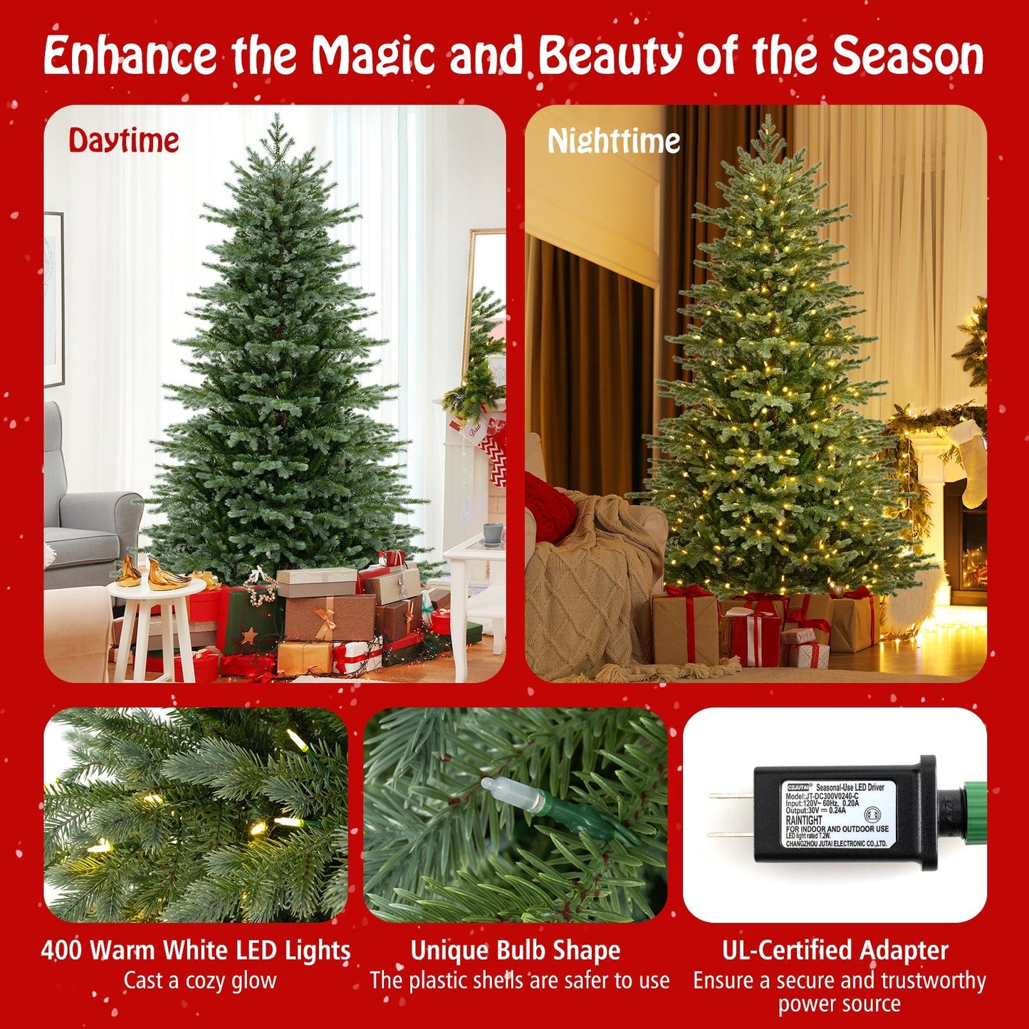 5/6/7 Feet Artificial Christmas Tree with 1426/2116/3156 Lush PVC and 200/300/400 Warm White LED Lights