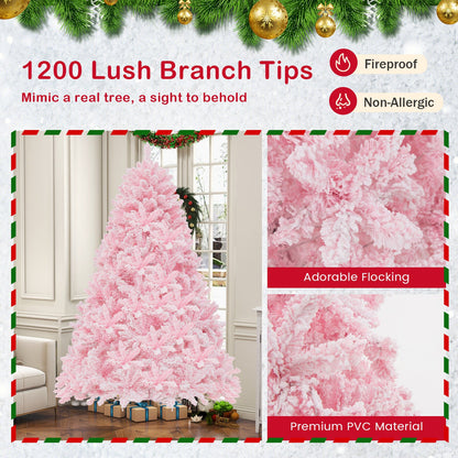 7 Feet Flocked Artificial Christmas Tree with 500 LED Lights and 1200 Branches